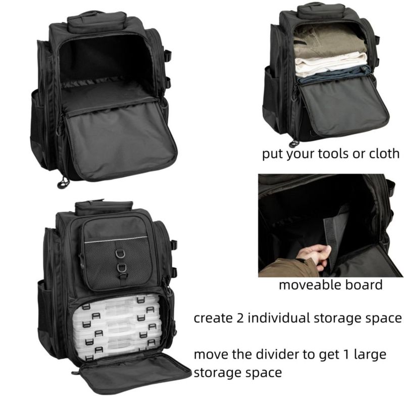 Mochila de pesca WANOON 43 × 23 × 30 cm con compartimentos para cajas de aparejo