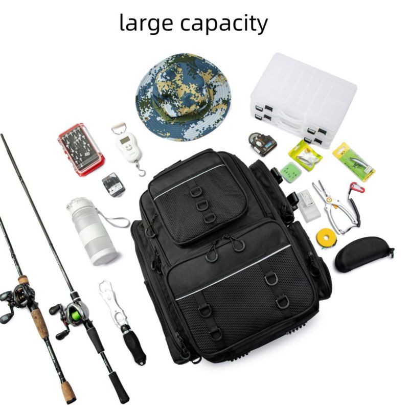 Mochila de pesca WANOON 43 × 23 × 30 cm con compartimentos para cajas de aparejo