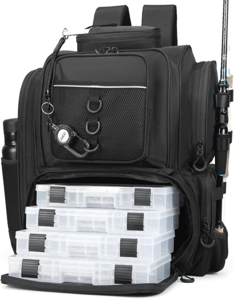 Mochila de pesca WANOON 43 × 23 × 30 cm con compartimentos para cajas de aparejo