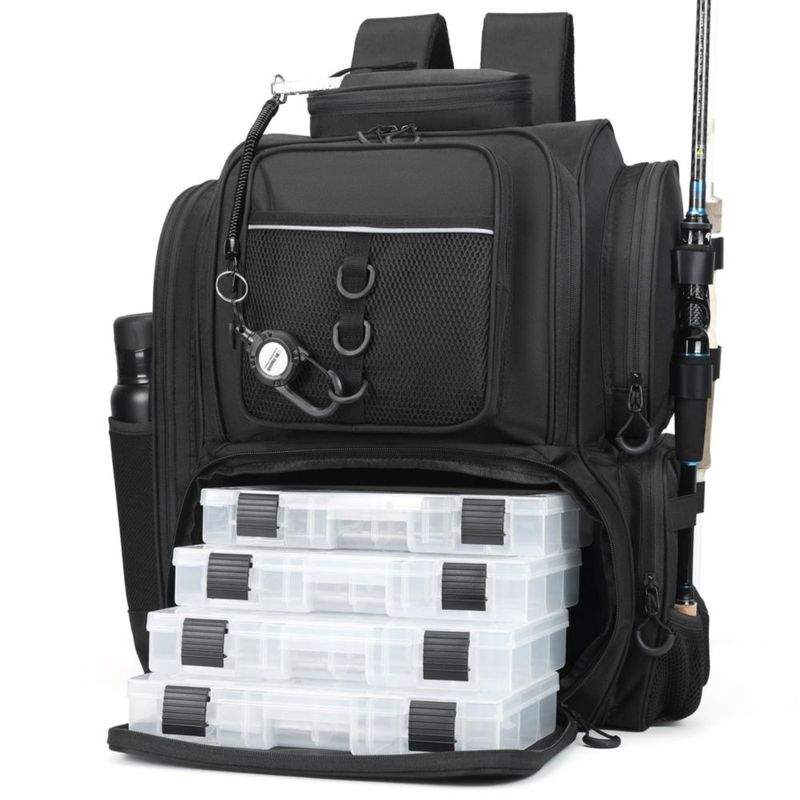 Mochila de pesca WANOON 43 × 23 × 30 cm con compartimentos para cajas de aparejo