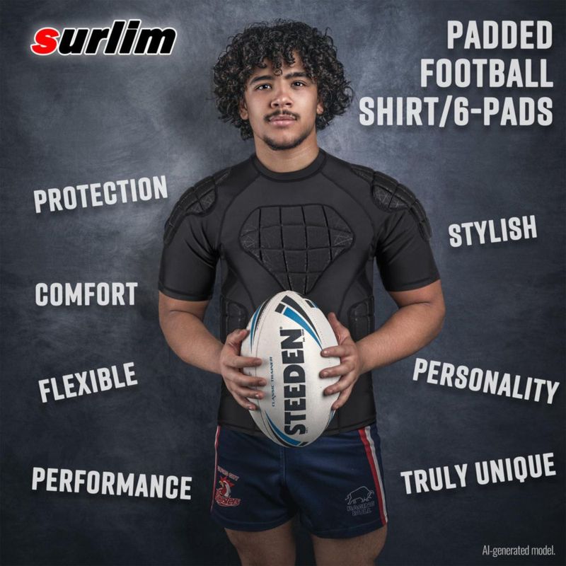Camiseta de fútbol surlim con protectores acolchados de costillas y compresión