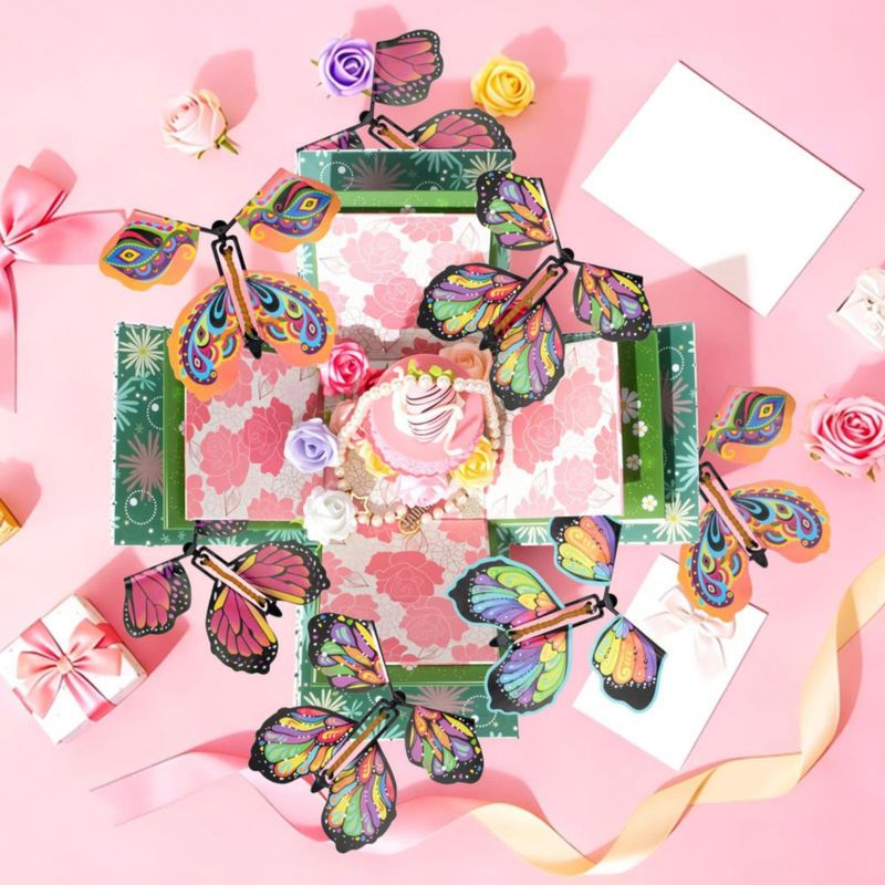 Caja de regalo ELDGREON Kit sorpresa de mariposas blanca 14x14x14 cm
