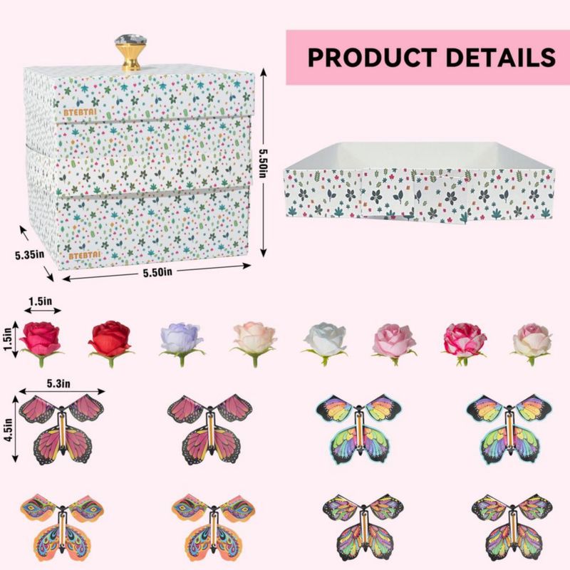 Caja de regalo ELDGREON Kit sorpresa de mariposas blanca 14x14x14 cm