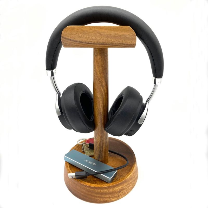 Soporte para auriculares WRIGHTMART de madera de acacia con bandeja