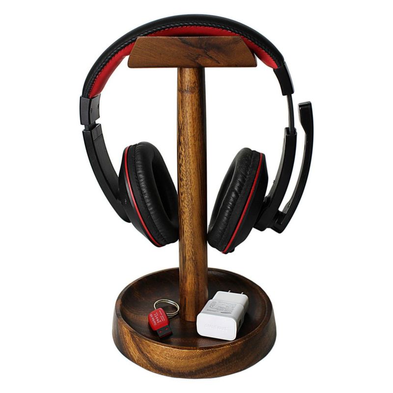 Soporte para auriculares WRIGHTMART de madera de acacia con bandeja