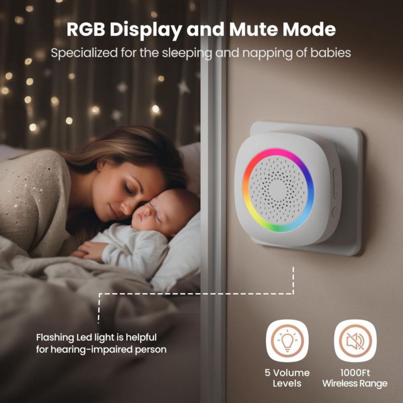 Timbre de Puerta TECKNET con Sensor de Movimiento Inalámbrico RGB 6 m