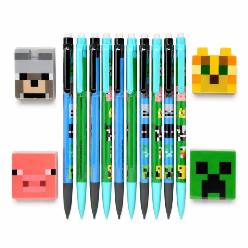 Set de Lápices Mecánicos Minecraft 07 mm 10 unidades + Gomas