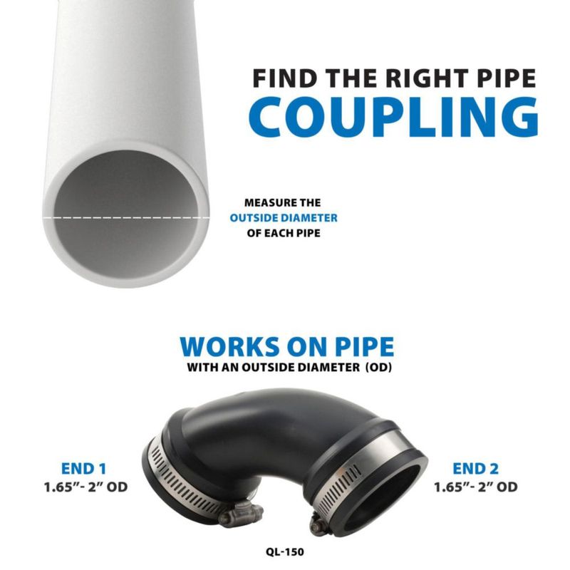 Codo Fernco de PVC 1-1/2" a 90° para reparación (curva de 1/4)