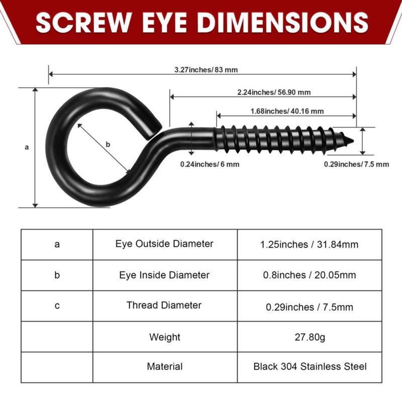 Ganchos de ojo de tornillo PAMAZY 8 cm (8 unidades) de alta resistencia