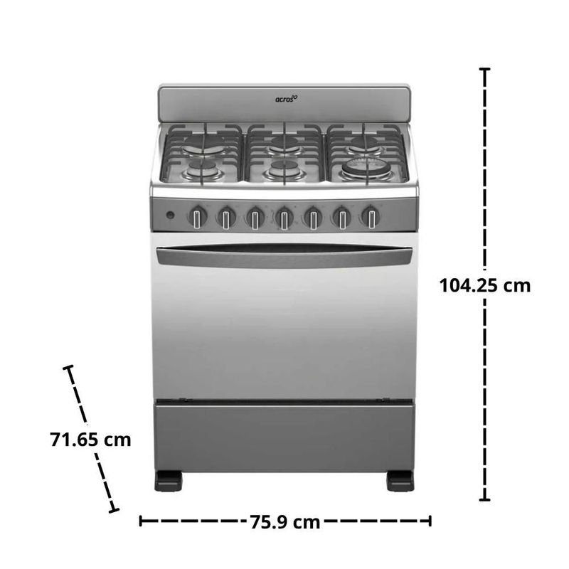 ESTUFA ACROS MOD. AFR4132G 30" TITANIO 6 QUEMADORES HORNO DE GRAN CAPACIDAD 5.1P3 ENCENDIDO ELECTRÓNICO QUEMADORES MAX Y SUPER MAX PERILLAS PUSH TURN