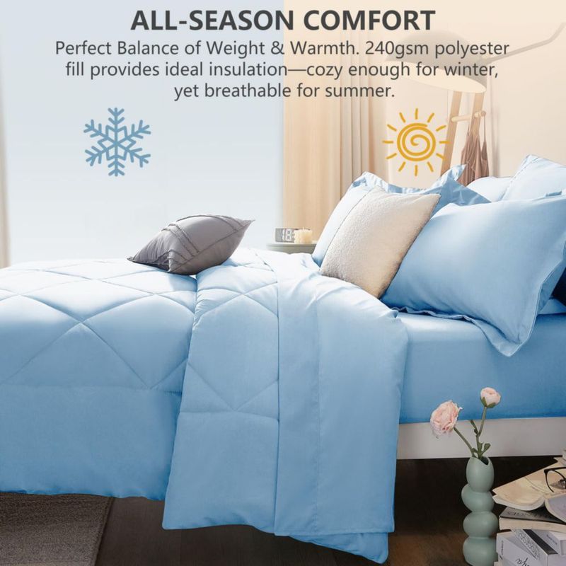 Juego de cama CozyLux Queen 7 piezas - Azul Bebé