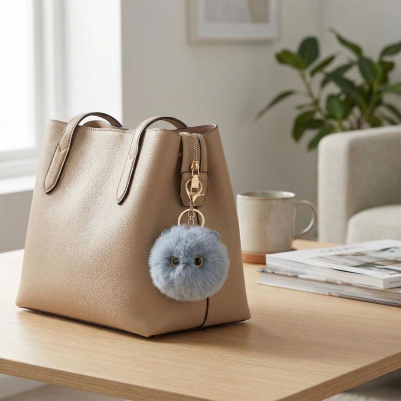 Llavero de Peluche Gato Azul con Pompones – PurlMarie