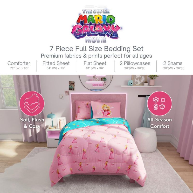 Juego de cama Franco tamaño completo 7 piezas Princesa Peach