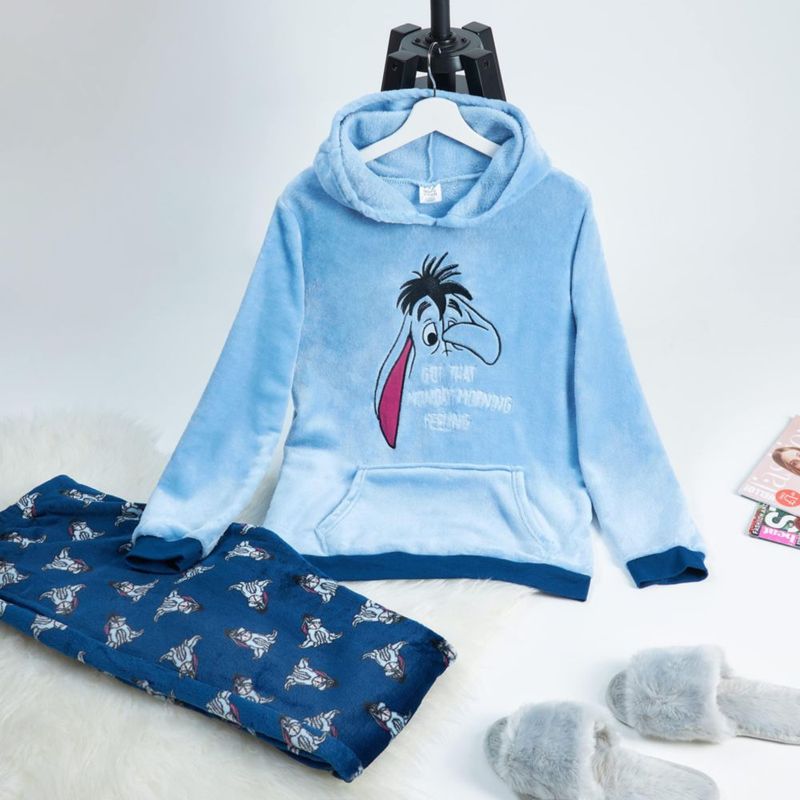Disney Eeyore Pijama de Felpa con Capucha para Mujer - Juego de 2 Piezas