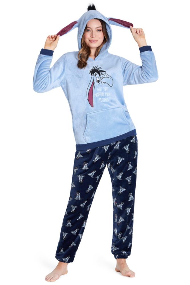 Disney Eeyore Pijama de Felpa con Capucha para Mujer - Juego de 2 Piezas