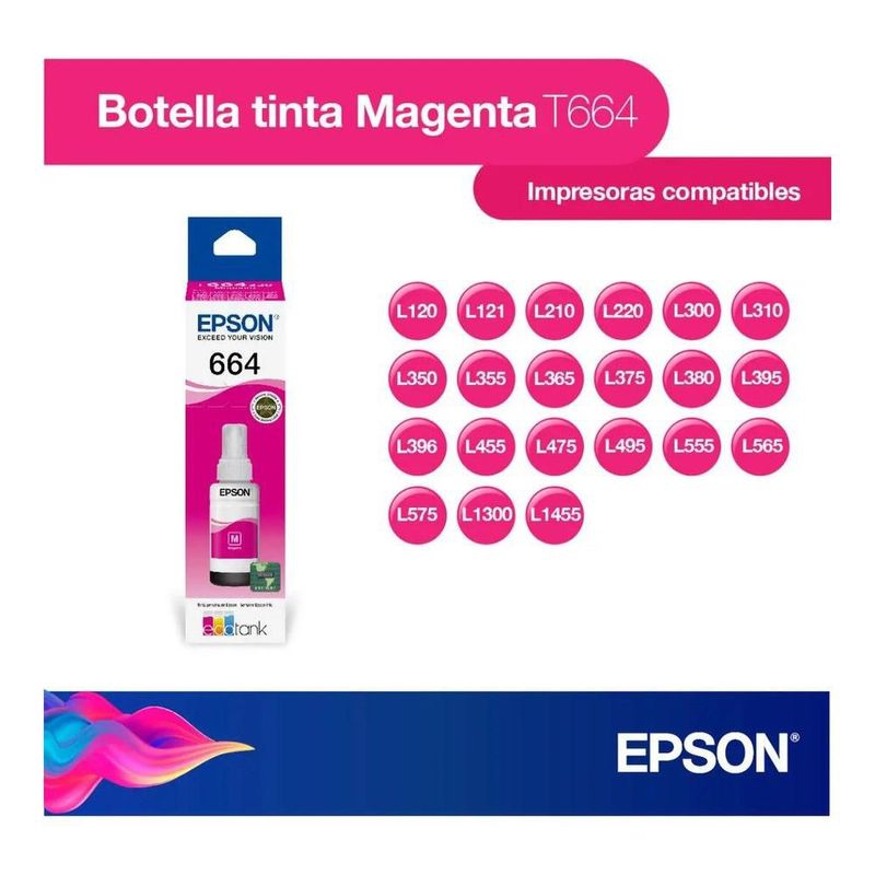 Cartucho Epson Modelo 664 Magenta, Para L110, L200, L210, L350, L355, L555, L300, L1300