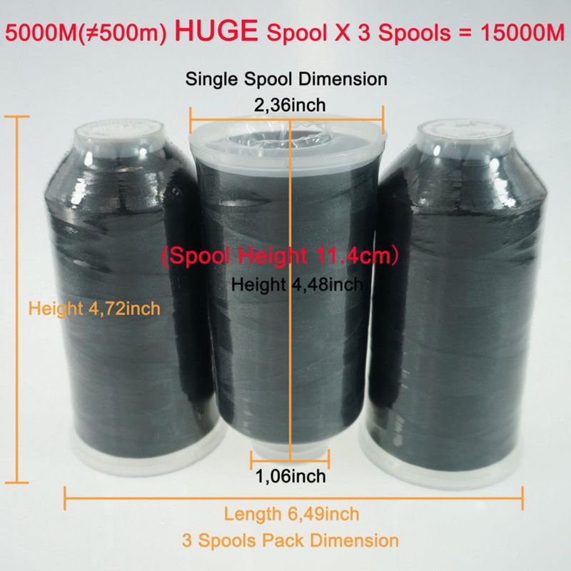 Hilo de bordado New brothread 15000 m Negro – Pack de 3 bobinas grandes