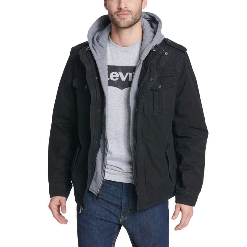 Abrigo militar de algodón negro con capucha Levi's 4XLT