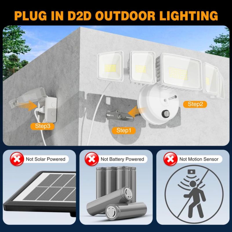 Foco de inundación Onforu 150 W 15000 lm Dusk‑to‑Dawn de 5 cabezales