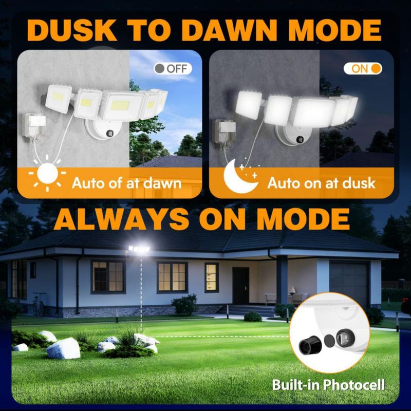 Foco de inundación Onforu 150 W 15000 lm Dusk‑to‑Dawn de 5 cabezales