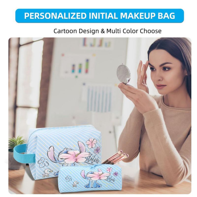 Bolso de cosmética MOBRWUVS de gran capacidad azul con diseño de dibujos animados