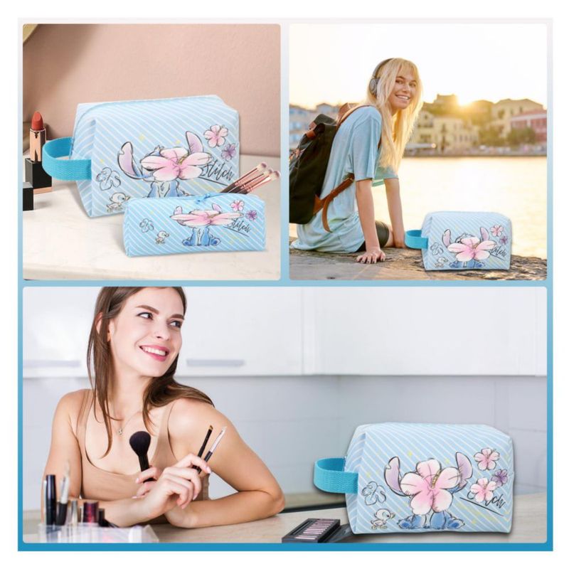 Bolso de cosmética MOBRWUVS de gran capacidad azul con diseño de dibujos animados