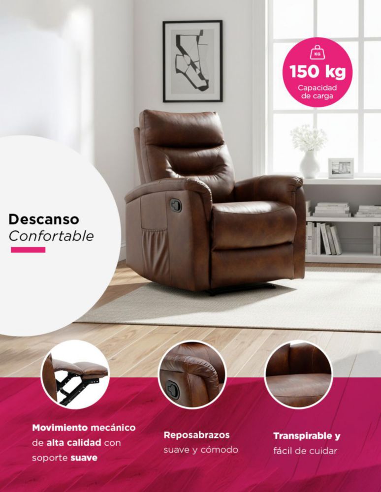 SILLÓN REPOSET LUBECK CAFÉ RECLINABLE CON PALANCA MECÁNICA Y BOLSILLO LATERAL