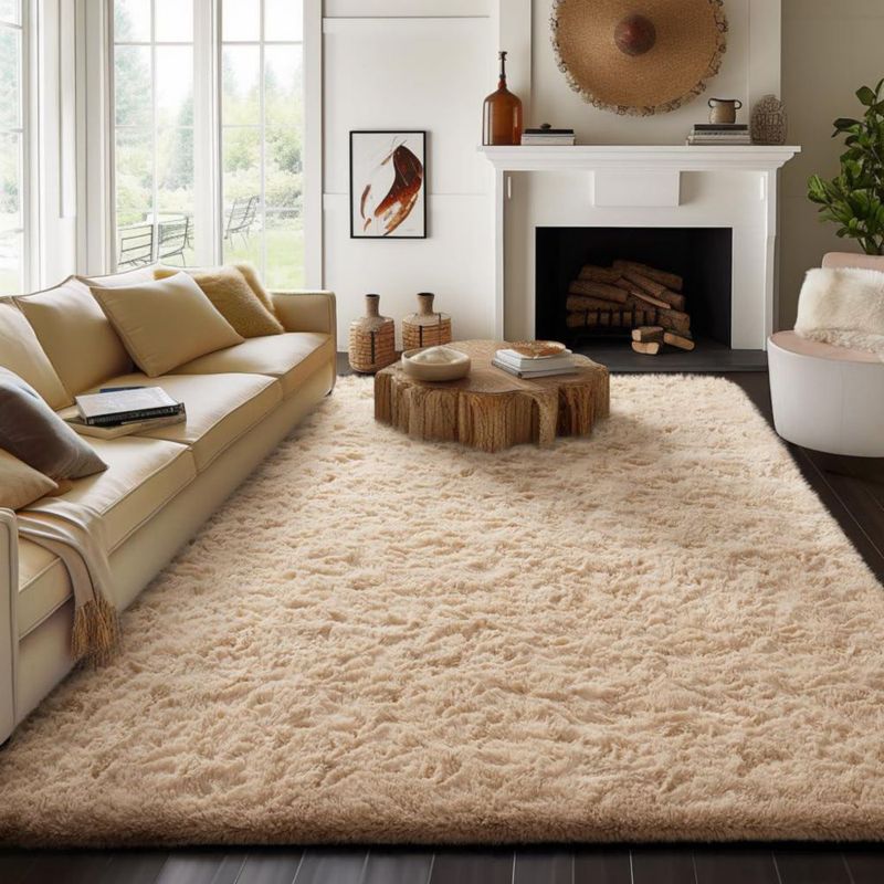 Alfombra Ophanie 203x254 cm Beige Suave y Gruesa de Pelo Largo