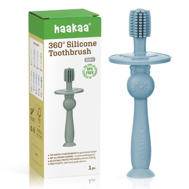 Cepillo de dientes haakaa 360° de silicona azul cielo