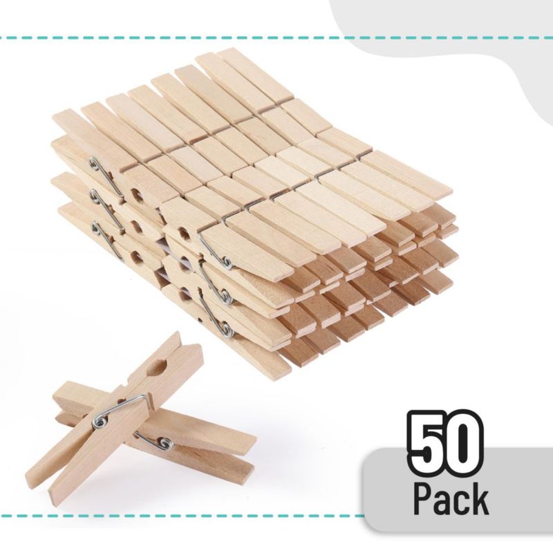 Pinzas para ropa Mr. Pen de madera natural 75 cm paquete de 50