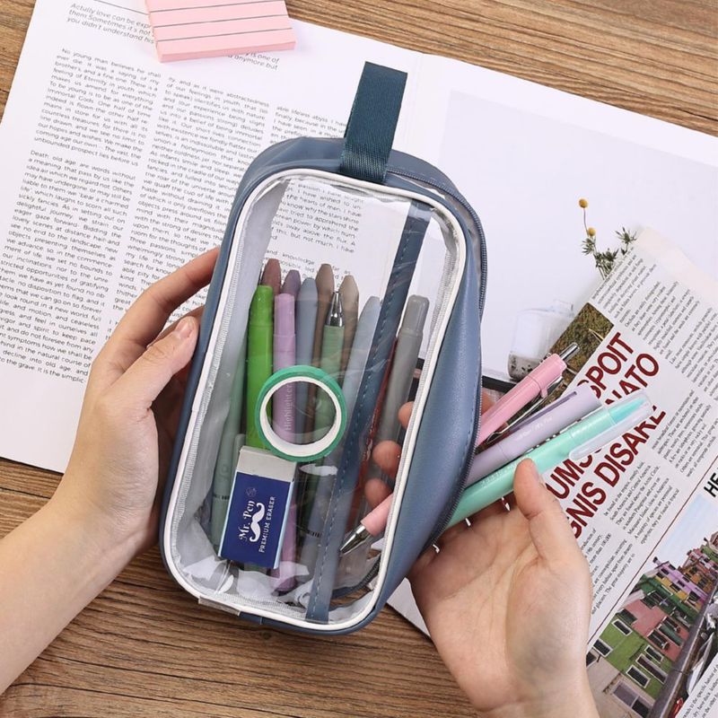 Estuche para lápices Mr. Pen de gran capacidad transparente y azul marino