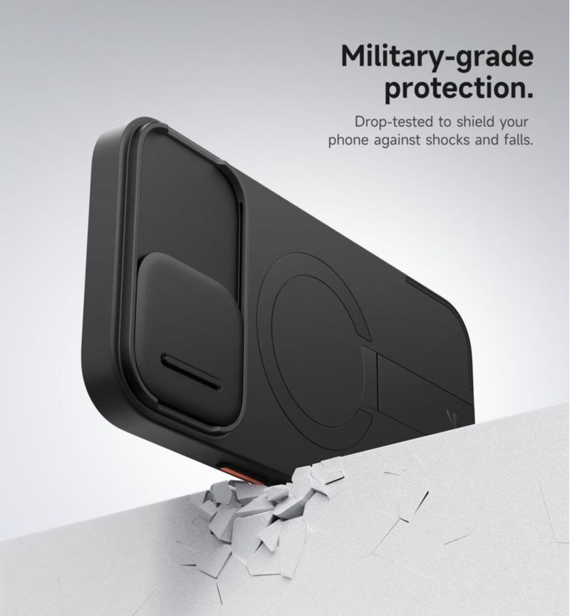 Funda SURITCH para iPhone 16 Plus con cámara magnética deslizante negra