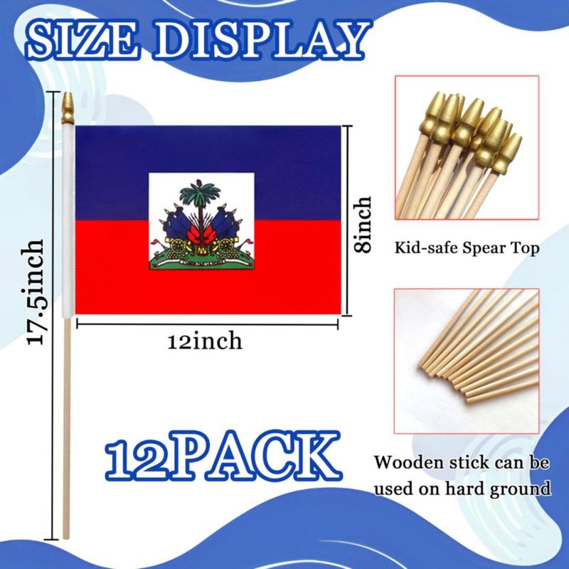 Banderas de Haití WEITBF Pack de 12 (20 × 30 cm palo de 44 cm)