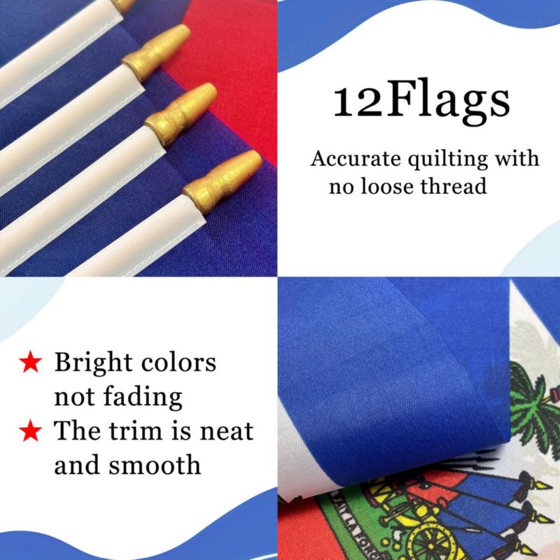 Banderas de Haití WEITBF Pack de 12 (20 × 30 cm palo de 44 cm)