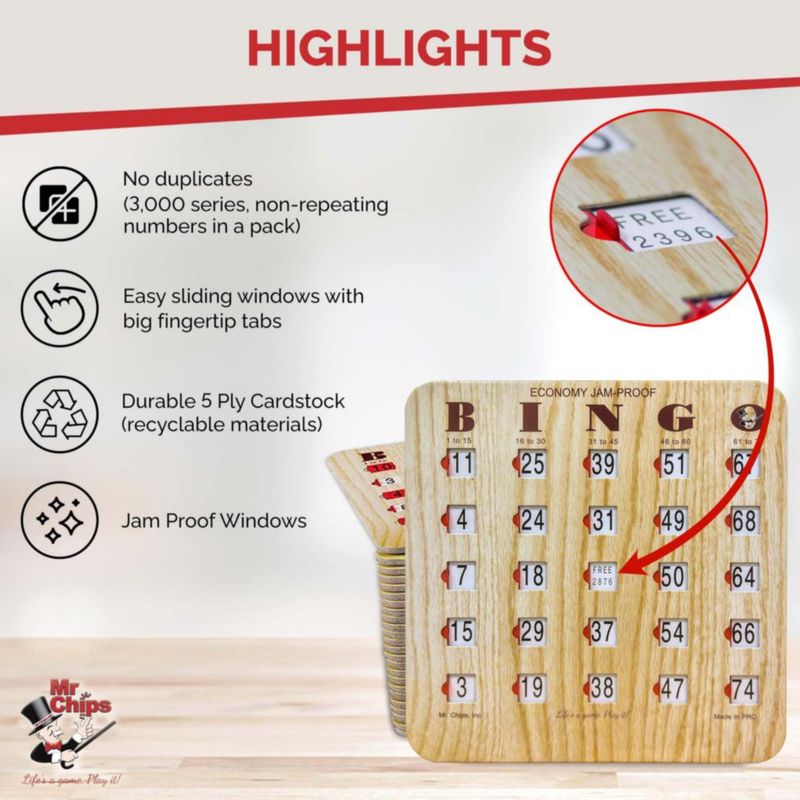 Tarjetas de Bingo MR CHIPS Pack de 200 a prueba de atasco – Color Beige