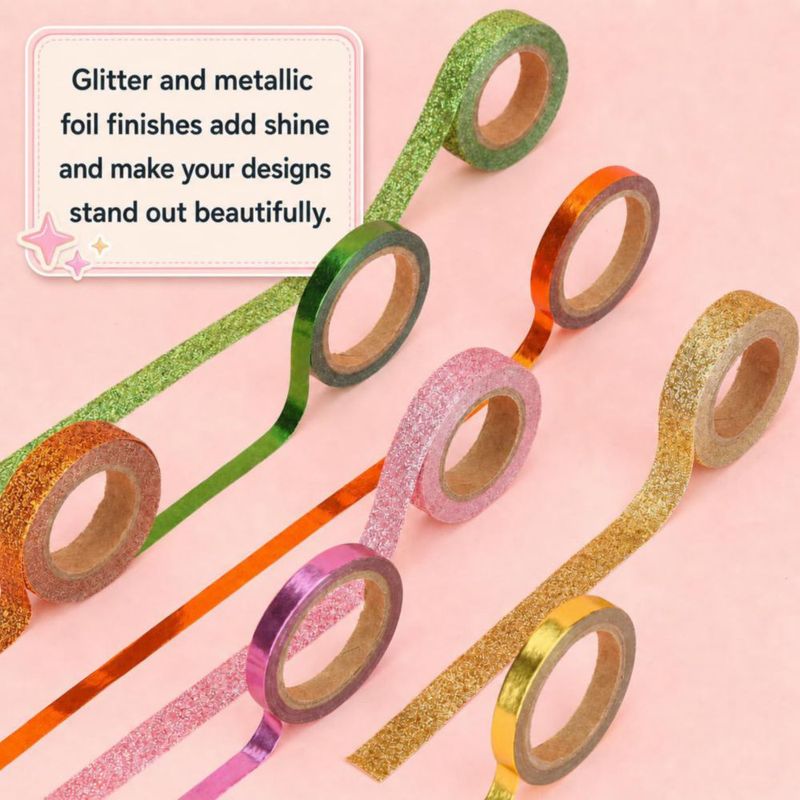 Cinta Washi Mr. Pen 24 rollos 6 mm/10 mm Brillantina y Foil