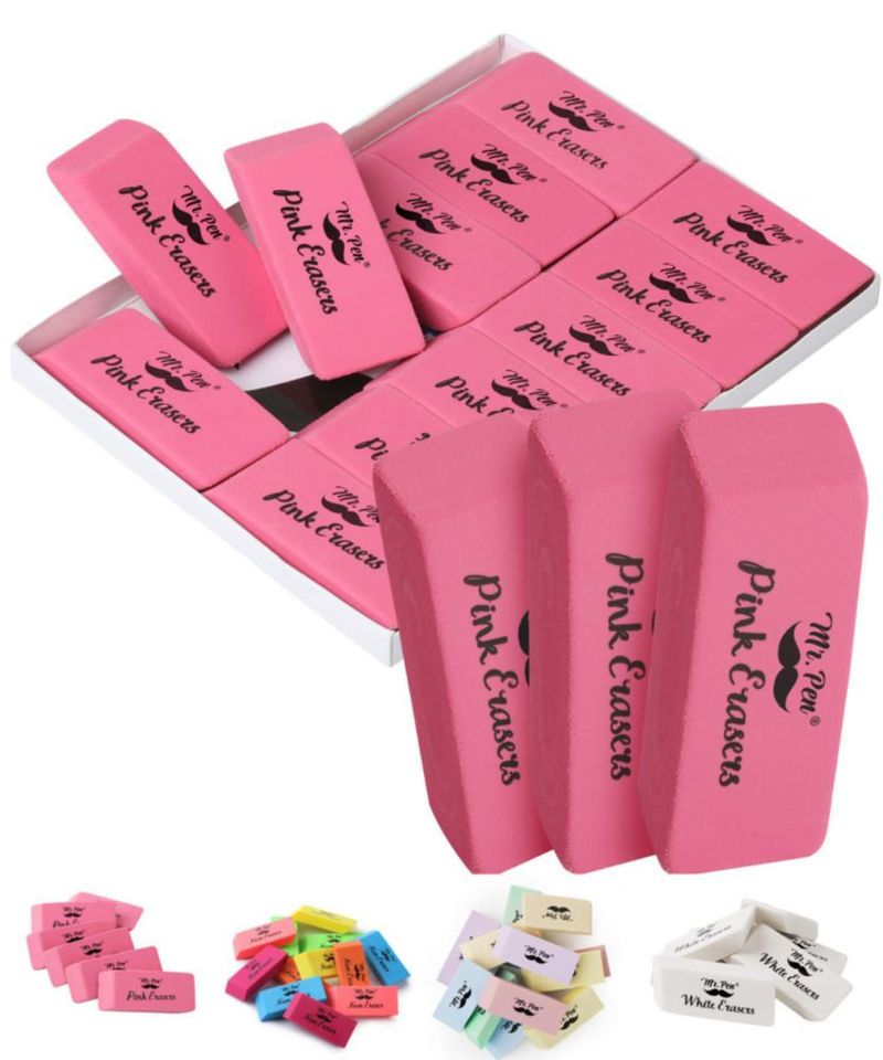 Goma de borrar Mr. Pen paquete de 12 rosa 6 x 25 x 1 cm