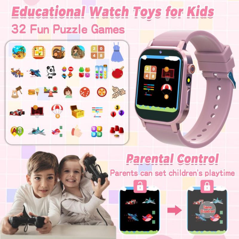 Reloj inteligente Phyulls para niños y niñas de 4 a 12 años 32 juegos cámara HD música