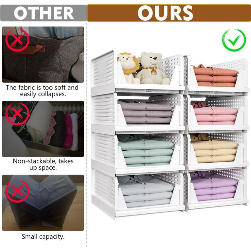 SNSLXH Juego de 8 cajas organizadoras plegables y apilables para clóset blancas