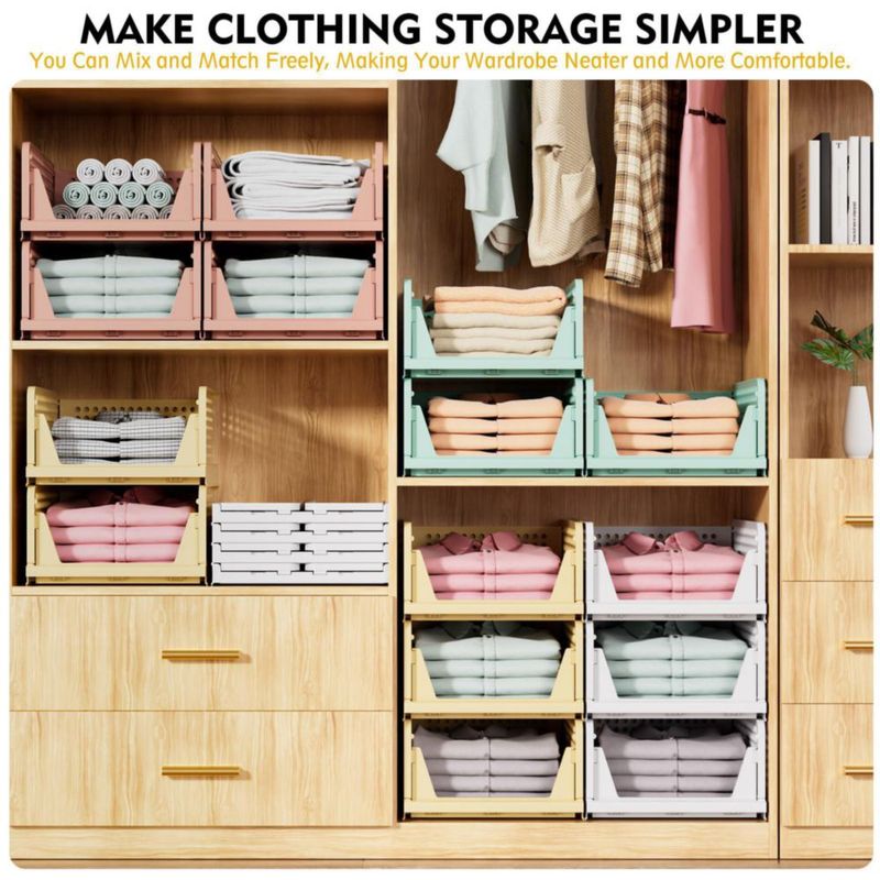 SNSLXH Juego de 8 cajas organizadoras plegables y apilables para clóset blancas