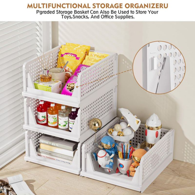 SNSLXH Juego de 8 cajas organizadoras plegables y apilables para clóset blancas