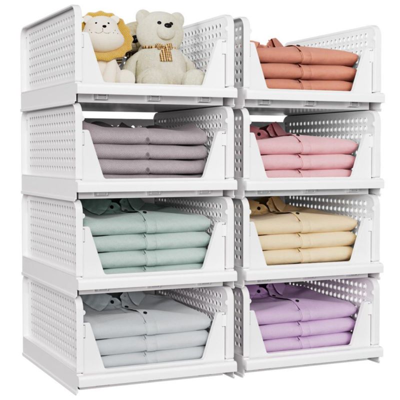 SNSLXH Juego de 8 cajas organizadoras plegables y apilables para clóset blancas