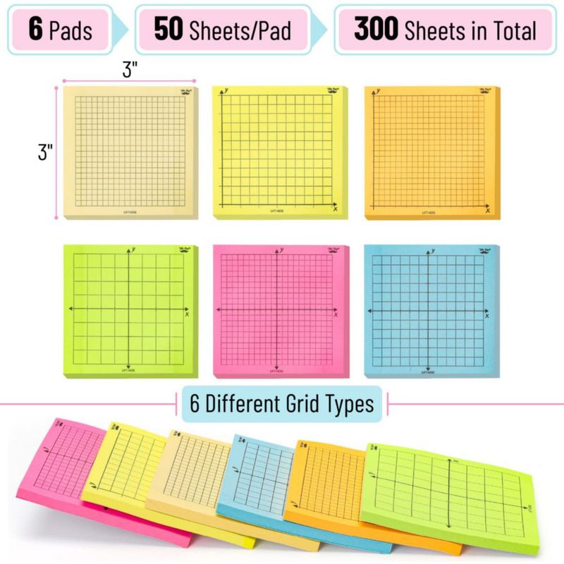 Notas adhesivas Mr. Pen 8 cm 6 bloques 300 hojas cuadriculadas