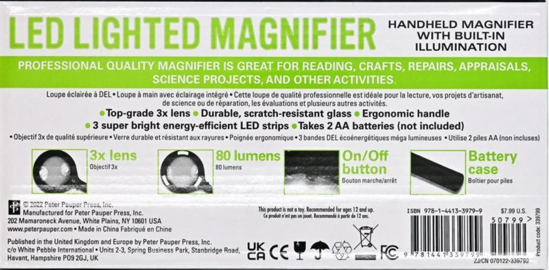 Lupa de mano con luz LED PETER PAUPER PRESS 24 cm 3X