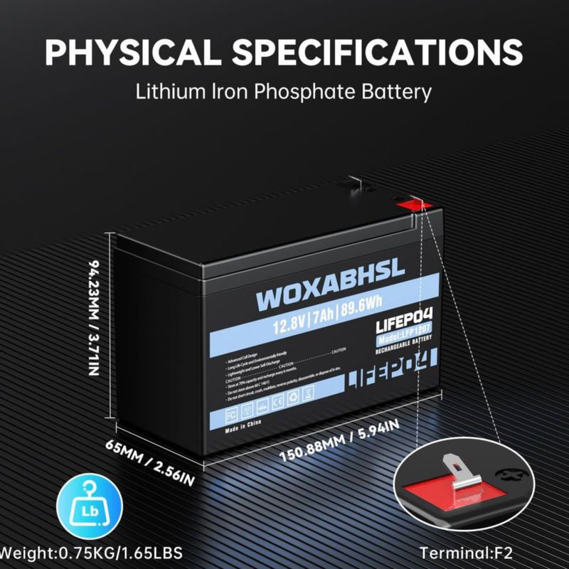 Batería WOXABHSL 12V 7Ah LiFePO4 ligera con BMS