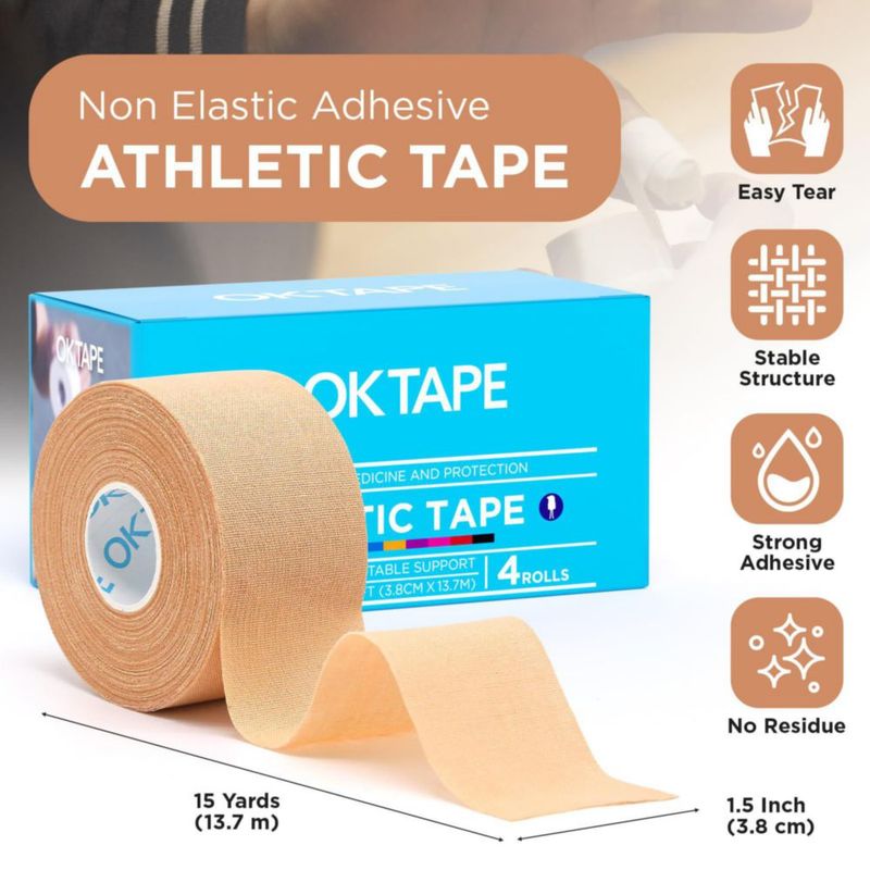 Cinta Atlética OK TAPE 4 Rollos de Corte Fácil 38 cm × 14 m