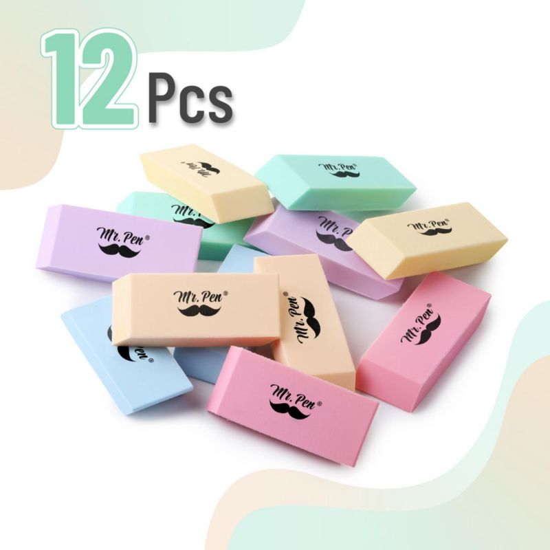 Borrador Mr. Pen paquete de 12 colores pastel 5.7 × 2.5 × 1 cm