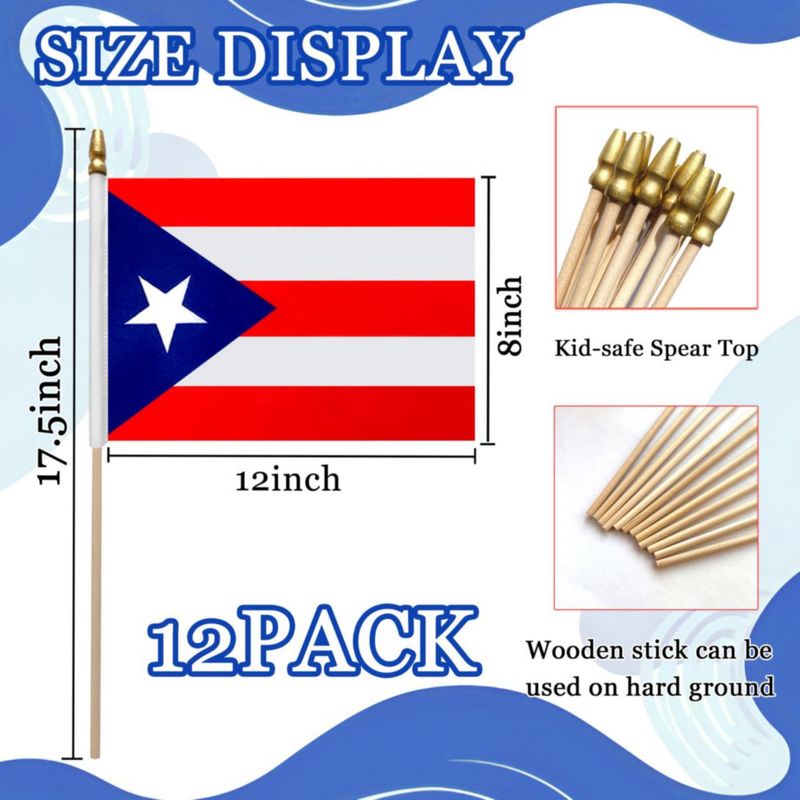 Paquete de 12 banderas WEITBF 20x30 cm Puerto Rico