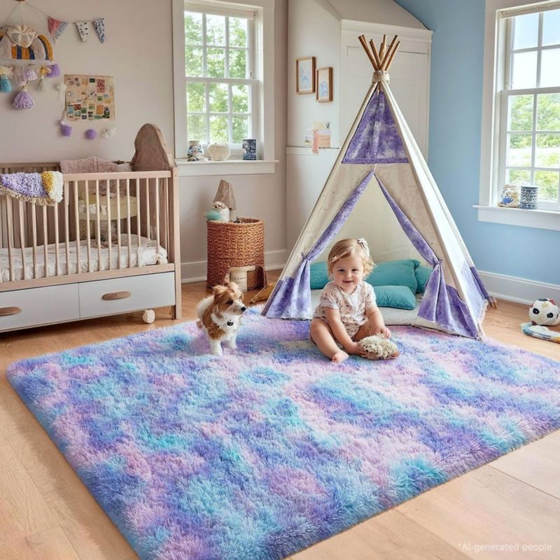 Alfombra Ophanie 122x152 cm Arcoíris Morado Peluda tipo Shag