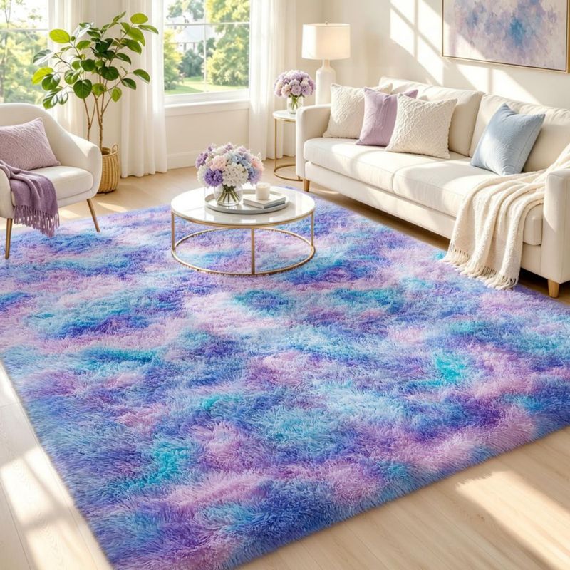 Alfombra Ophanie 122x152 cm Arcoíris Morado Peluda tipo Shag
